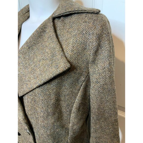 Great Scot! Lady Mary Brown Herringbone Wool Tweed Double Breasted Jacket Sz 12 - Picture 3 of 7